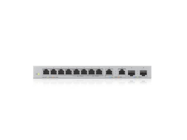 Zyxel XGS1010-12 - V2 - switch - Styrt - 8 x 10/100/1000 + 2 x 100/1000/2.5G + 2 x 1 Gigabit / 10 Gigabit SFP+ (opplink) - stasjonær, veggmonterbar