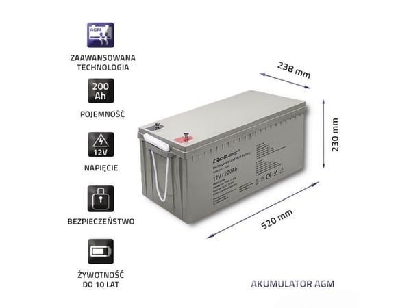Qoltec AGM-akku | 12V | 200Ah | max. 3000A
