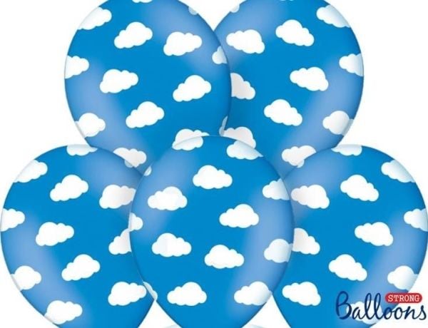 PartyDeco SB14P-230-001-6, Toy balloon, Latex, Blå, Hvit, Oval, 30 cm, 6 stykker