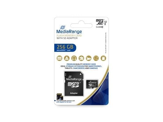 MediaRange SD MicroSD-kortti 256GB UHS-1 Cl.10 sis. sovittimen