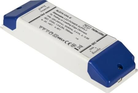 LED-dimtrafo SLD FDIM 12V 75W, fasedæmpbar via for- og bagkant, en udgang, belastning 12-75 W