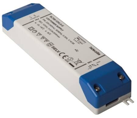 DC-muuntaja 12V LED-valonlähteille, yksi lähtö, kuormitus 0-60W, valmiusteho 0.3W