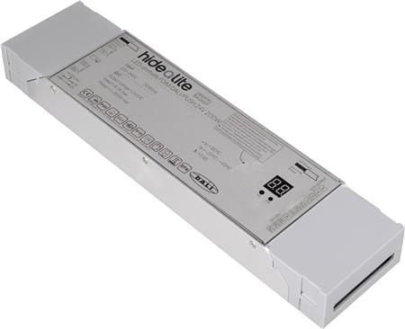 LED-himmenninmuuntaja FDIM/DALI/PUSH 24V 200W LED-nauhan vaihehimmennykseen. Himmennettävissä Push- (230V), DALI- ja 0/1-10V-virran kautta.