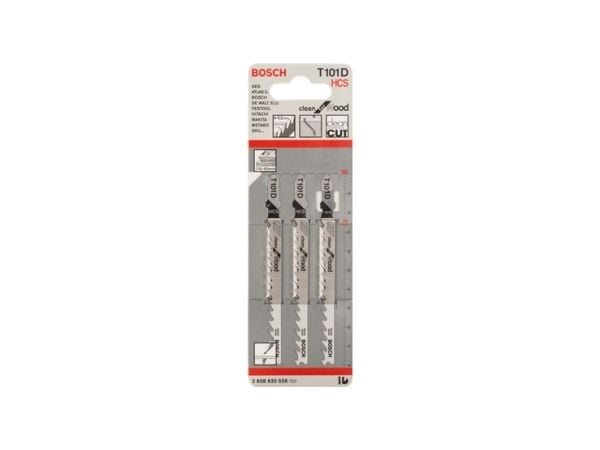 Bosch clean for Wood T 101 D - Stikksagblad - for kartong, fiberplate, bløtt tre - 3 deler - T-skaft - lengde: 100 mm