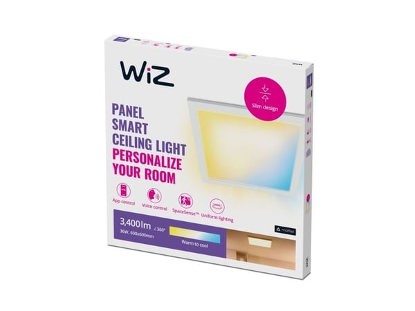 WiZ Ceiling Light Panel Square White - Smart LED Lighting - Warm to Cool White Light - Integrated LED - 36W