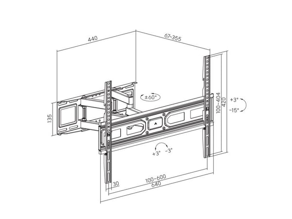 Maclean TV-feste, maks vesa 600x400, passer til buede TV-er, 37-80", 40 kg, MC-710N