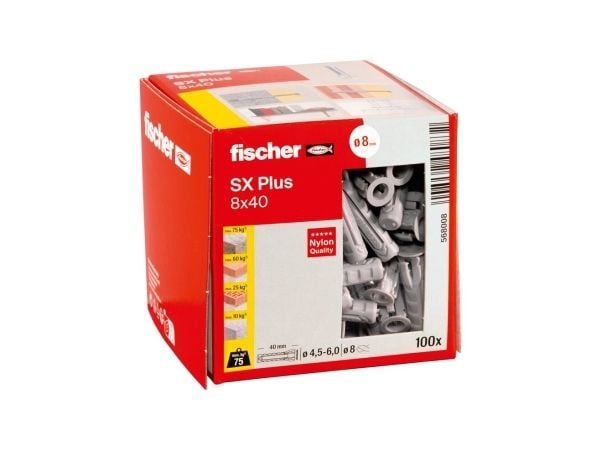 Fischer 568008, Ekspansjonsanker, Lettbetong, Murstein, Betong, Gipsfiberplate, Murverk, Nylon, Grå, Tyskland, 8 mm