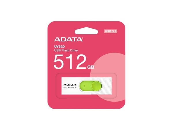ADATA UV320 - USB-flashstasjon - 512 GB - USB 3.2 Gen 1 - hvit/grønn