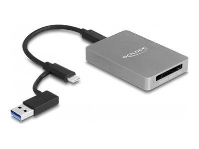 Delock USB Type-C-kortinlukija alumiinikotelossa CFexpress- tai XQD-muistikortteja varten