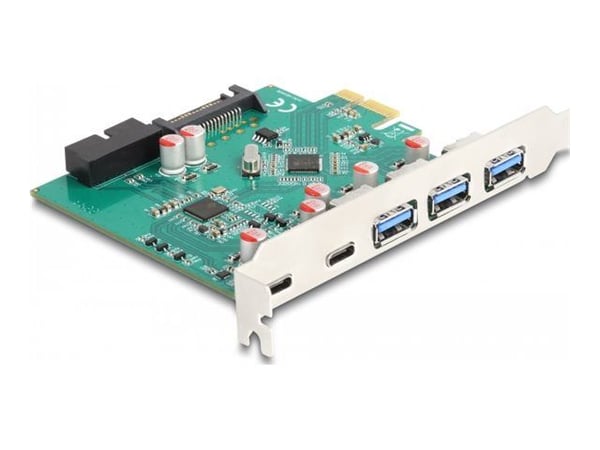 Delock USB 5 Gbps PCIe x1-kort til 3x ekstern Type-A + 2x ekstern USB Type-C-kontakt og 1x intern 19 pins USB-hodeplugg