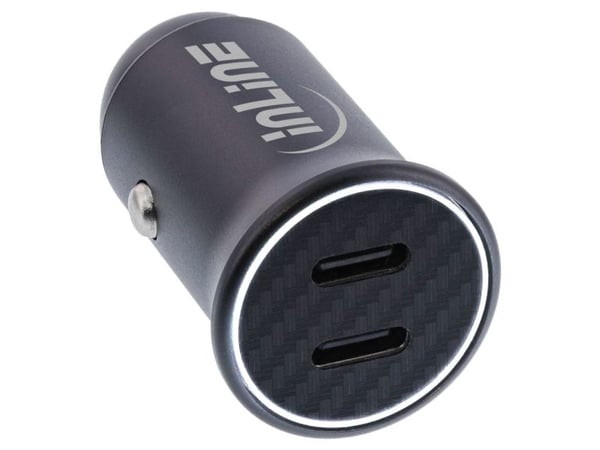 InLine® USB bilstrømadapter Strømforsyning, 2x USB Type-C, svart (31502Y)