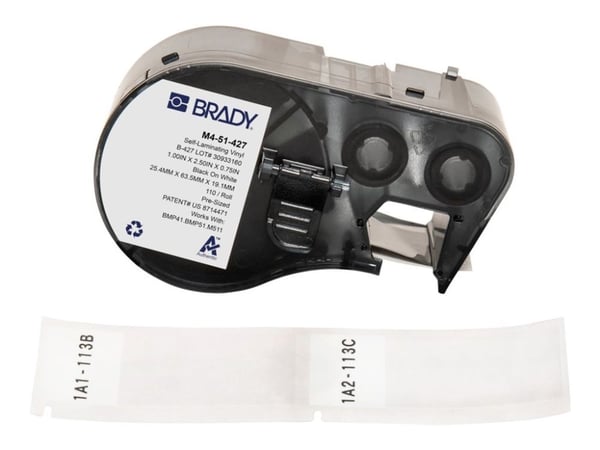 Brady B-427 - Vinyl - matt - permanent akryl-adhesiv - 101,6 mikroner - svart på hvitt, blank - 63.5 x 25.4 mm 110 etikett(er) (1 rull(er) x 110 se...