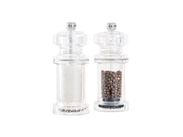 Cole &amp; Mason 605, Salt- och pepparkvarnset, 605 ml, Transparent, Akryl, Rostfritt stål, Kolstål/diamantvass keramik, Peppar, Salt