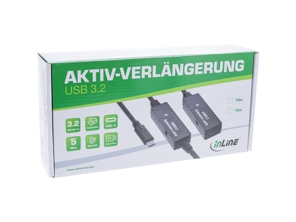 InLine 35656C, 15 m, USB C, USB C, USB 3.2 Gen 1 (3.1 Gen 1), 5 Gbit/sek, Svart
