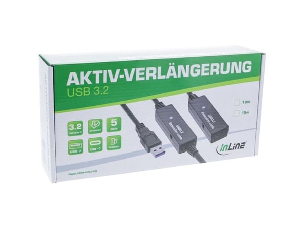 InLine 35655B, 10 m, USB A, USB C, USB 3.2 Gen 1 (3.1 Gen 1), 5 Gbit/sek, svart