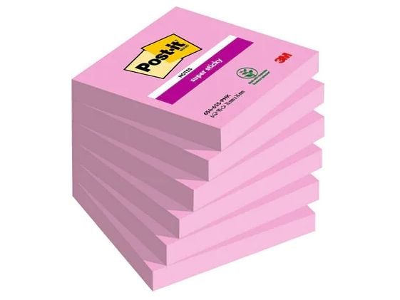Post-it-klistrelapper POST-IT Super Sticky (654-6SS-PO), 76x76 mm, 1x90 ark, rosa