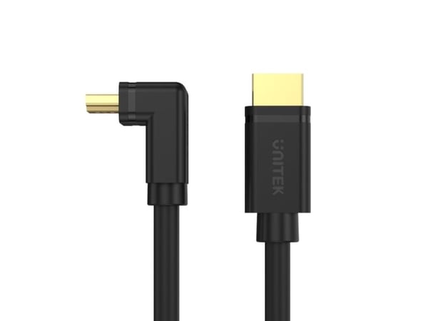 Unitek - High Speed - HDMI-kabel med Ethernet - HDMI hann rett til HDMI hann høyrevinklet - 2 m - trippel beskyttelse - svart - 4K 60Hz støtte