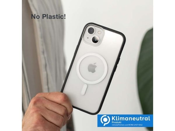 Woodcessories - Baksidedeksel for mobiltelefon - MagSafe-samsvar - wheat & straw mix - svart/klar - for Apple iPhone 14