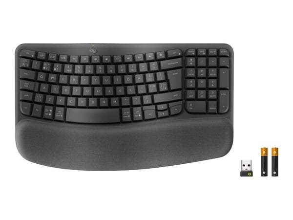 Logitech Ergo Series Wave Keys for Business - Tastatur - trådløs - 2.4 GHz, Bluetooth 5.1 LE - QWERTY - Storbritannia - grafitt
