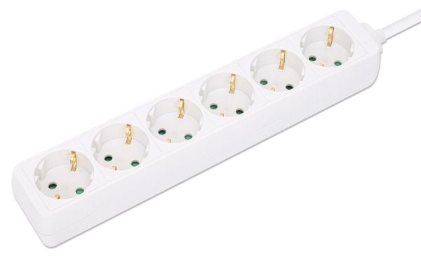 MANHATTAN Power Outlet Strip 6gang 2m kaapeli valkoinen Suojakoskettimet