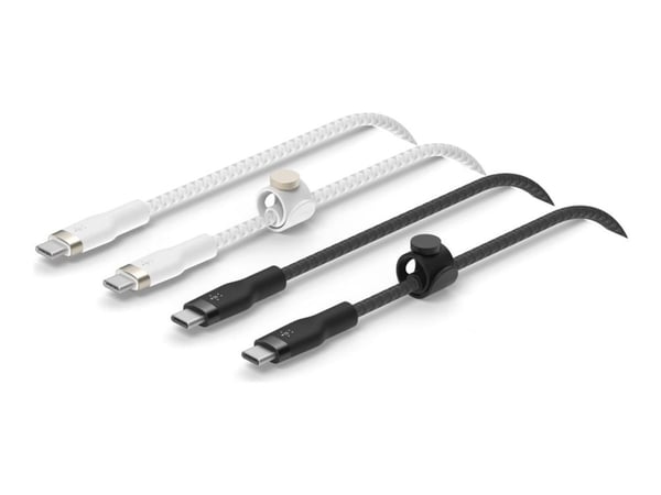 Belkin BoostCharge PRO Flex - USB-kabel - USB-C (hann) til USB-C (hann) - USB 2.0 - 3 A - 1 m - USB Power Delivery (60W) - svart-hvit (en pakke 2)