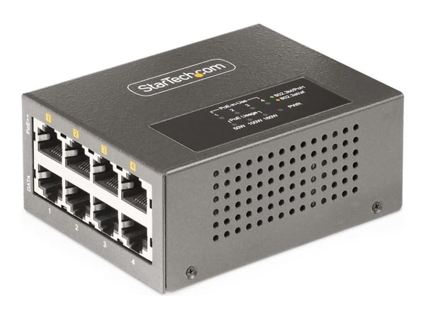 StarTech 4-Port Multi-Gigabit PoE++ Injector, 5/2.5G Ethernet (NBASE-T), PoE/PoE+/PoE++ (802.3af/802.3at/802.3bt), 160Watts Power Budget, Wall/DIN ...