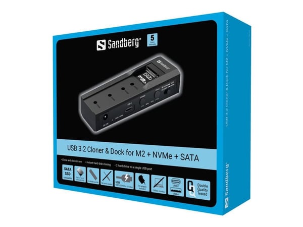 Sandberg - HDD / SSD dockningsstation - klonfunktion - fack: 2 - 2,5 tum/3,5 tum delad - M.2 NVMe Card / SATA 6Gb/s - USB-C 3.2 (Gen 2)