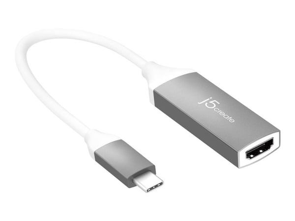 j5create JCA153G - Video adapter - 24 pin USB-C hann til HDMI hunn - 10 cm - skjermet - hvit, romgrå - støtte for 4K 60 Hz (3840 x 2160)