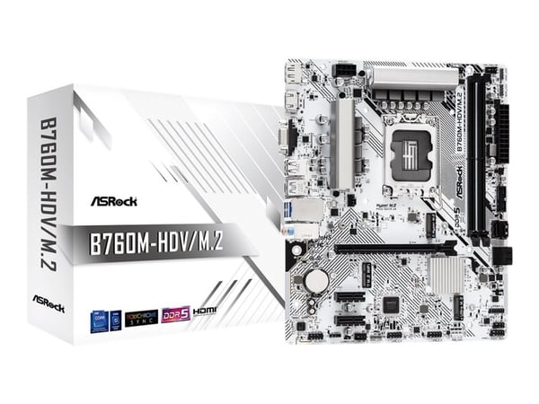 ASRock B760M-HDV/M.2 - Hovedkort - micro ATX - LGA1700-sokkel - B760 Chipset - USB-C 3.2 Gen 1, USB 3.2 Gen 1 - 2.5 Gigabit LAN - innbygd grafikk (...