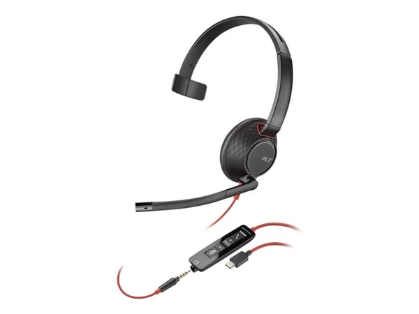HP Poly Blackwire 5210 - Blackwire 5200 series - hodesett - on-ear - kablet - 3,5 mm jakk, USB-C - svart - Certified for Microsoft Teams, Certified...