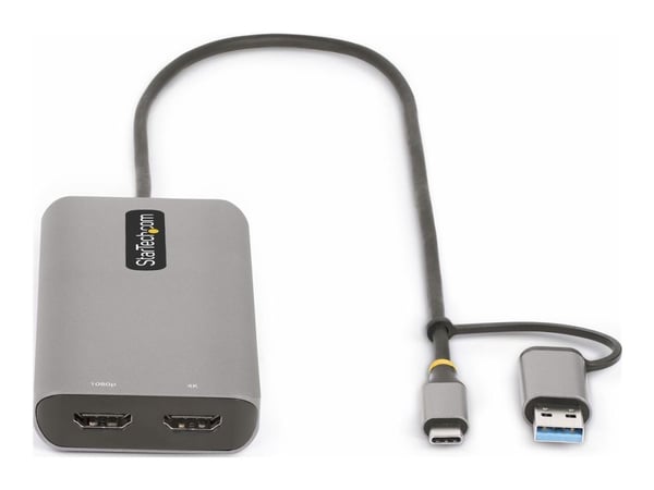 StarTech.com USB-C Multiport Adapter w/Attached USB-C to USB-A Dongle, Dual HDMI (4K30Hz/1080p60Hz), 3x USB-A, Mini Laptop Docking Station, Travel ...