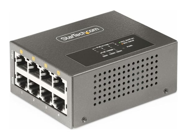 StarTech 4-Port Multi-Gigabit PoE++ Injector, 5/2.5G Ethernet (NBASE-T), PoE/PoE+/PoE++ (802.3af/802.3at/802.3bt), 160Watts Power Budget, Wall/DIN ...