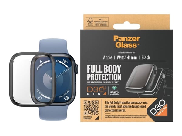 PanzerGlass™ | Full Body - Skjermbeskytter for smartklokke - Svart-utgave | Apple Watch 9 (41 mm)