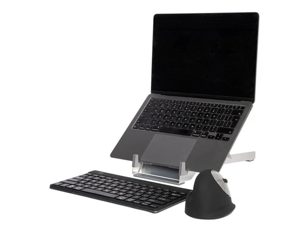 R-Go Laptop stand Riser Basic - Notebookstativ - ergonomic folding and adjustable, AGR certified, lightweight Hylite aluminum - 10" - 22" - sølv