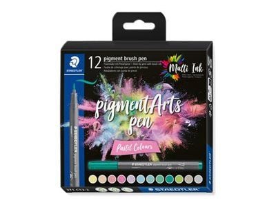 STAEDTLER 371 - Børstepenn - pastel - vannbasert - permanent - assorterte farger - fargeblekk (en pakke 12)
