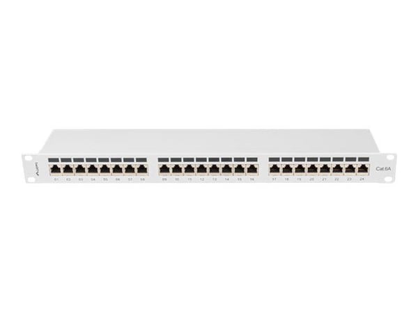 Lanberg PPSA-1024-S - Koblingspanel - rackmonterbar - CAT 6a - STP - RJ-45 X 24 - RAL 7035, grå - 1U - 19"