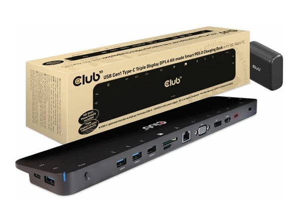 Club 3D CSV-1565 - Dokkingstasjon - USB-C - VGA, HDMI, DP - 1GbE - 100 watt