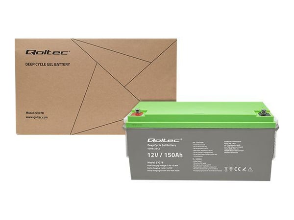 Qoltec - Batteri - 12V, 44,5 kg, Deep Cycle - gel - 150 Ah