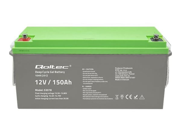 Qoltec - Batteri - 12V, 44,5 kg, Deep Cycle - gel - 150 Ah