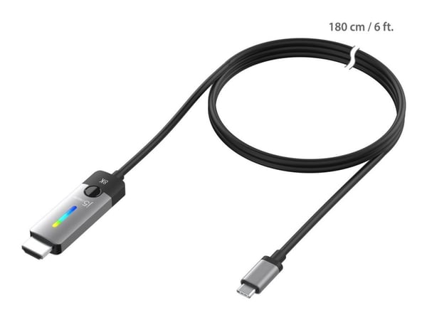 j5create JCC157 - Adapterkabel - USB-C hann til HDMI hann - 1.8 m - skjermet - romgrå/svart - 4 K 144 Hz (3840 x 2160) støtte, 8 K 60 Hz (7680 x 43...