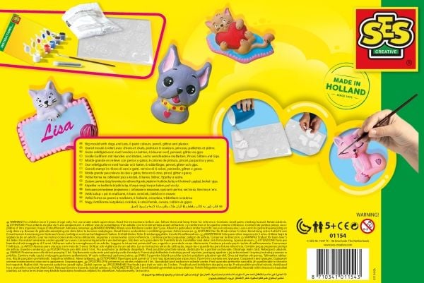 SES Creative Casting & Painting- Cats & Dogs, Støpe/malesett for barn, 5 år, Flerfarget
