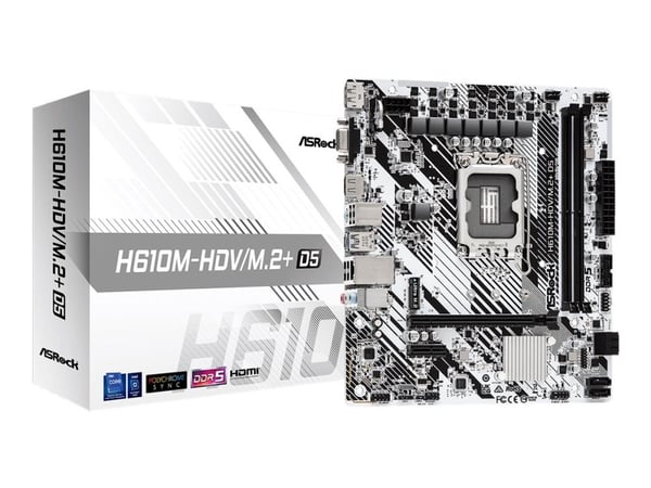 ASRock H610M-HDV/M.2+ D5 - Hovedkort - micro ATX - LGA1700-sokkel - H610 Chipset - USB-C 3.2 Gen 1, USB 3.2 Gen 1 - Gigabit LAN - innbygd grafikk (...