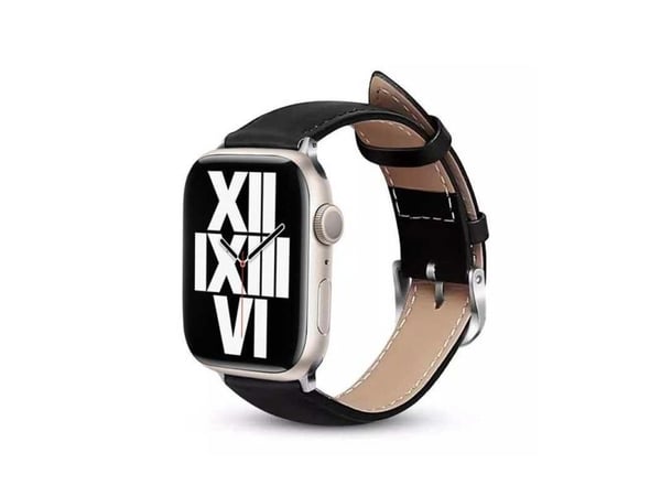 Crong Noble Band - Apple Watch ekte skinnbånd 42/44/45/49 mm (svart noir)