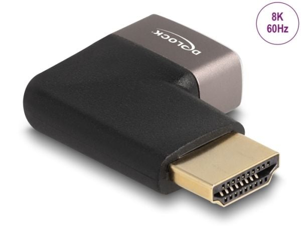 Delock - High Speed - HDMI-adapter med Ethernet - HDMI hann til HDMI hunn høyrevinklet - svart/grå - 8 K 60 Hz (7680 x 4320) støtte