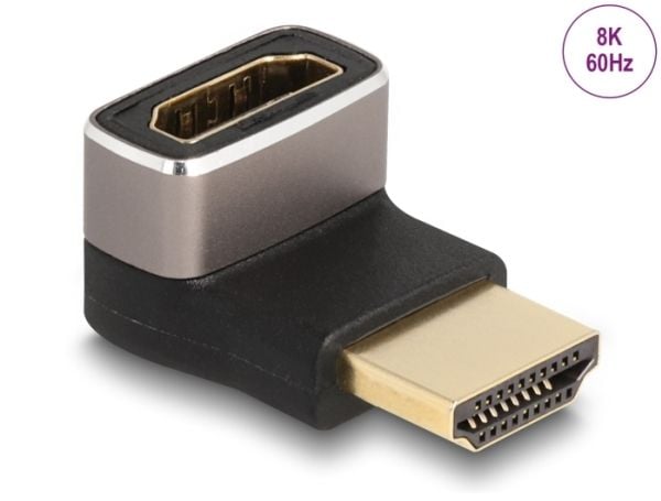 Delock HDMI-adapter hann til hunn 90° bunnvinklet 8K 60 Hz grå metall