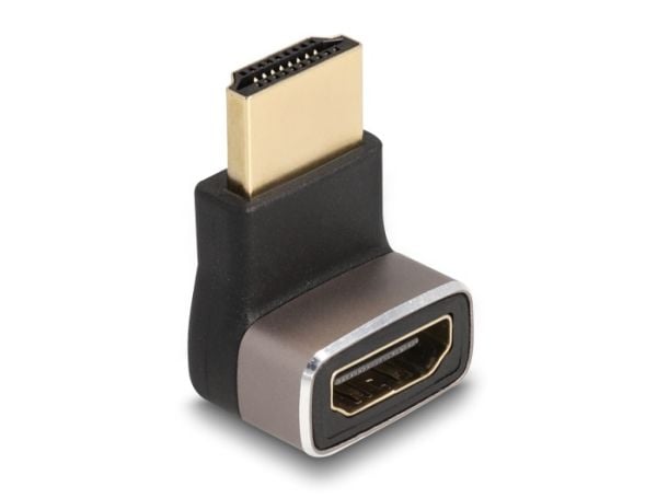 Delock HDMI-adapter hann til hunn 90° bunnvinklet 8K 60 Hz grå metall