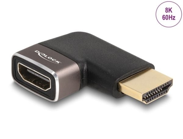 Delock - High Speed - HDMI-adapter med Ethernet - HDMI hann til HDMI hunn venstre-vinklet - svart/grå - 8 K 60 Hz (7680 x 4320) støtte