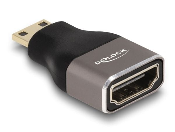 Delock - High Speed - HDMI-adapter med Ethernet - 19 pin mini HDMI Type C hann til HDMI hunn - svart/grå - 8 K 60 Hz (7680 x 4320) støtte