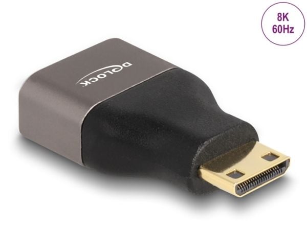 Delock - High Speed - HDMI-adapter med Ethernet - 19 pin mini HDMI Type C hann til HDMI hunn - svart/grå - 8 K 60 Hz (7680 x 4320) støtte