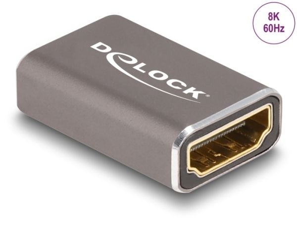 Delock - High Speed - HDMI-adapter med Ethernet - HDMI hunn til HDMI hunn - grå - 8 K 60 Hz (7680 x 4320) støtte